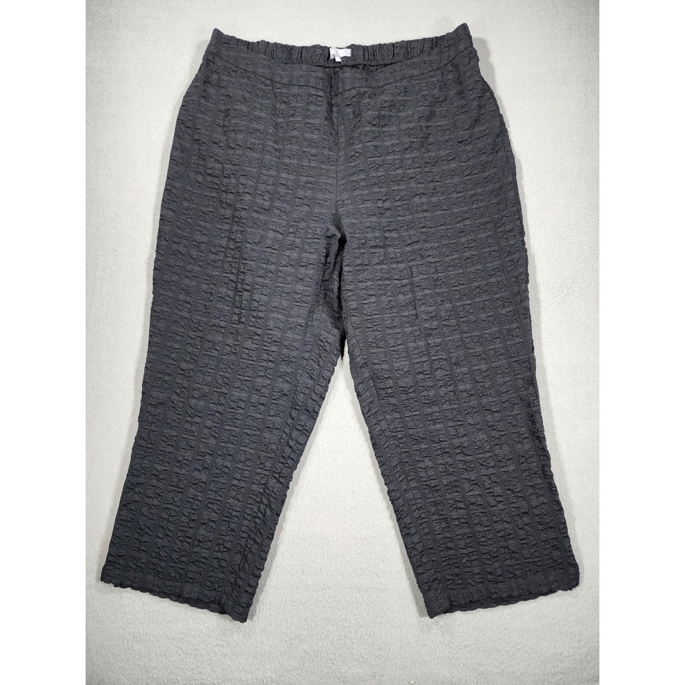 Habitat Pucker Weave Pant Size Large Black Cropped Leg Elastic Waist Lagenlook